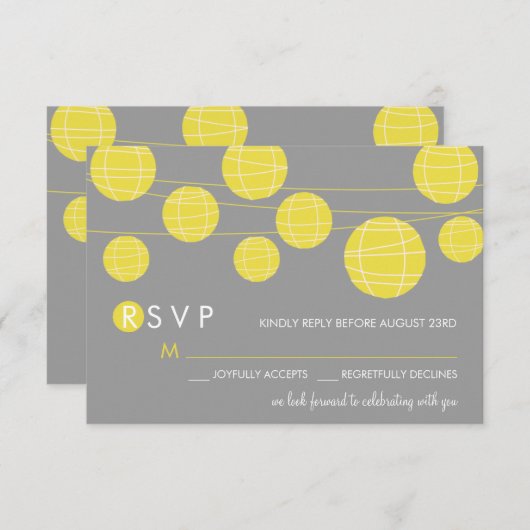 イエロぶら下がったーの中国の紙ランタンRSVPカード 出欠カード (正面/裏面)