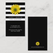 イエロエレガントガーベラデイジー-白黒ストライプズ 名刺 (正面/裏面)