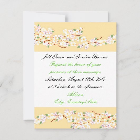 イエロエレガントブロッサム結婚式招待状 招待状 (正面)