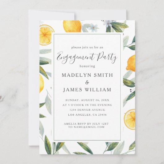 イエロエレガントレモンズ婚約パーティ招待状 招待状 (正面)