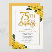 イエロエレガントーゼ75位誕生日招待状 招待状 (正面/裏面)