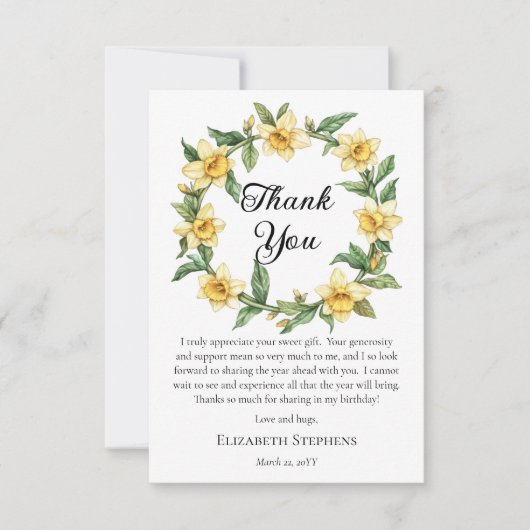 イエロエレガントーダフォジルフローラリース誕生日 サンキューカード (正面)