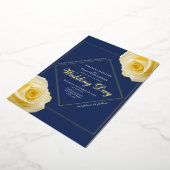 イエロエレガントーローズブルーフローラ結婚ズ金ゴールド 箔招待状 (回転した状態)