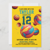 イエロクールーカラフルバスケットボールスポーツ誕生日 招待状 (正面)