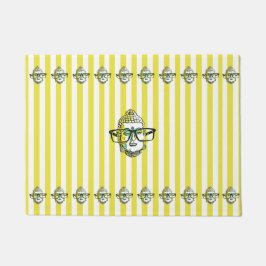 イエロストライプーズブッダ平和 ドアマット