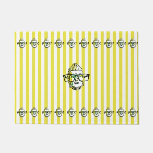 イエロストライプーズブッダ平和 ドアマット (正面)