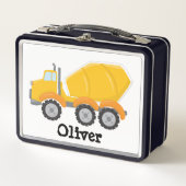 イエロパーソナライズされたーセメントトラック メタルランチボックス (正面)