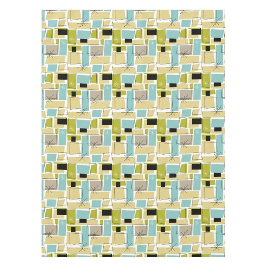 イエロファンキーアクアブルースクウェアスターバストミッドモダン テーブルクロス (正面)