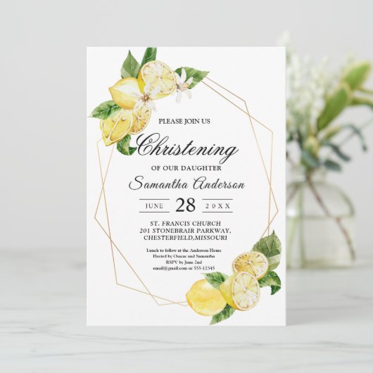 イエロモダンレモンズ&金ゴールドフレーム美しい 招待状 (スタンド正面)