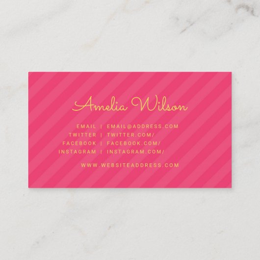 イエロモダンーとピンクのストライプパターン 名刺 (裏面)