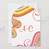 イエロモダンーンレンジアクアミントペイズリー結婚ズ 招待状 (裏面)