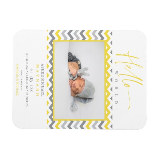 イエロユニセックスググレージグザグハローワールド生まれたばかりの マグネット (横)