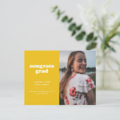 イエローおめでとうグラッドフォト卒業招待状 ポストカード (スタンド正面)