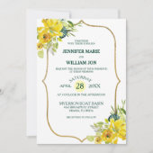 イエローかわいらしフローラゴールデンブーケ結婚ーズ 招待状 (正面)