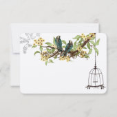イエローさくらんぼティール（緑がかった色）バーズバードケージRSVP 出欠カード (裏面)