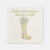 イエローとアクアブルーの花柄レインブーツシャワー スタンダードカクテルナプキン (正面)