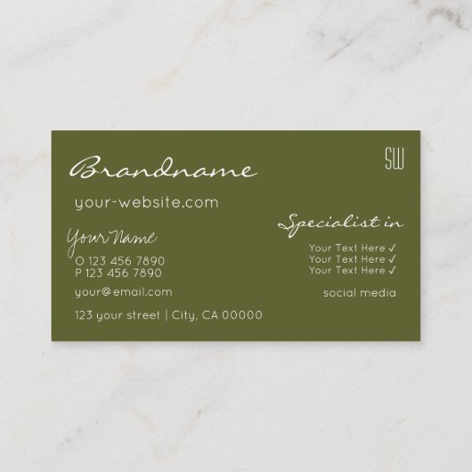 イエローとオリーブの緑のグリッター星とモノグラム 名刺 (裏面)