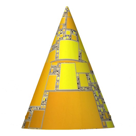 イエローとオレンジの四角形のパーティー帽子 パーティーハット (正面)