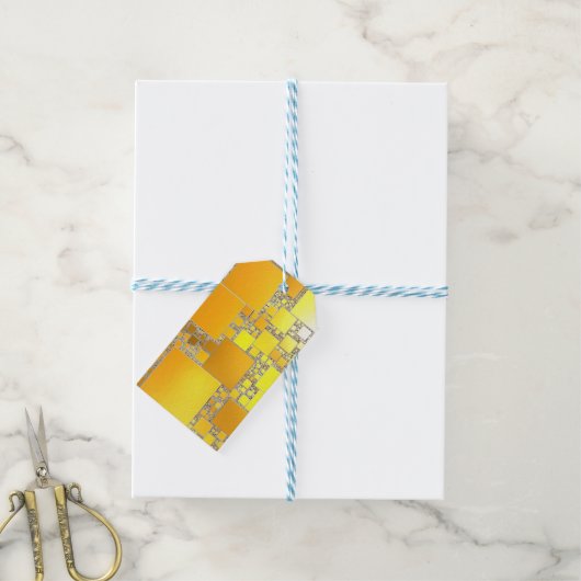イエローとオレンジの四角形ギフトラベル ギフトタグ (より糸付き)