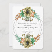 イエローとオレンジの水彩花のメイド・オブ・オナー 招待状 (正面)