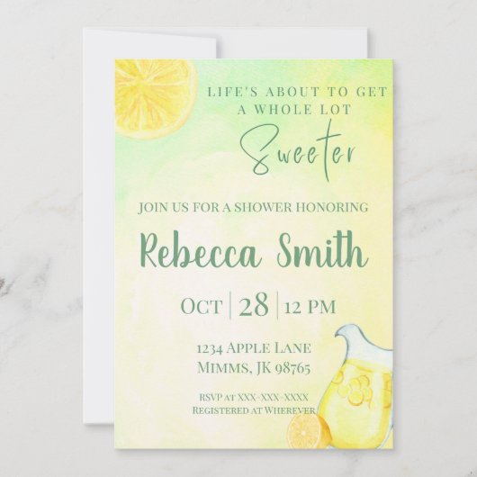 イエローとグリーンのレモネードをテーマにした招待状 招待状 (正面)