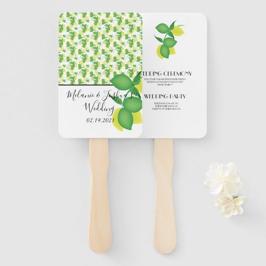 イエローとグリーンのレモンライムのウェディング ハンドファン (正面&裏面)