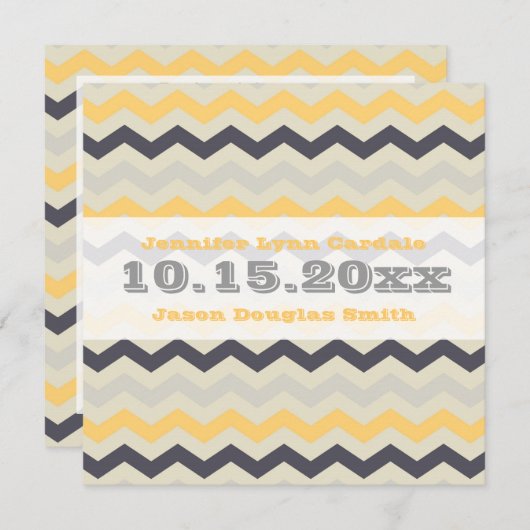イエローとグレーのシェブロンのストライプ結婚式招待状 招待状 (正面/裏面)