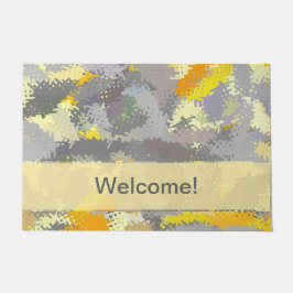 イエローとグレーのタペストリー ドアマット