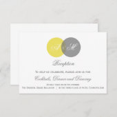 イエローとグレーのツインモノグラム結婚式の受付カード エンクロージャーカード (正面/裏面)