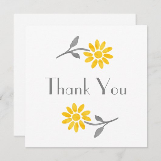 イエローとグレーのデイジー サンキューカード (正面/裏面)