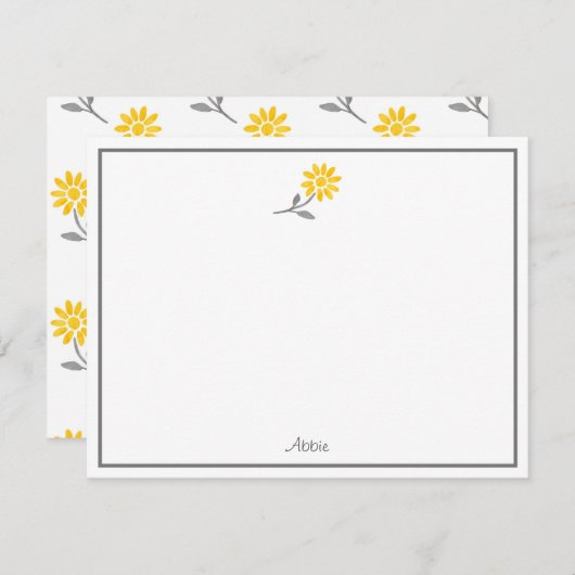 イエローとグレーのデイジー ノートカード (正面/裏面)