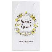 イエローとグレーのフローラリースパーティーありがとう スモールペーパーバッグ (裏面)