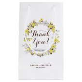 イエローとグレーのフローラリースパーティーありがとう スモールペーパーバッグ (正面)