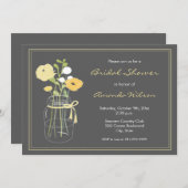 イエローとグレーのメイソンジャーブライダルシャワーの招待状 招待状 (正面/裏面)