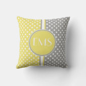 イエローとグレーの水玉模様モノグラム枕 クッション (裏面)