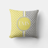 イエローとグレーの水玉模様モノグラム枕 クッション (正面)