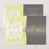 イエローとグレーの花柄モノグラム招待状 招待状 (正面/裏面)