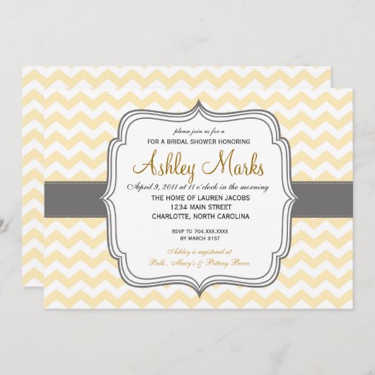 イエローとグレーシェブロン招待状 招待状 (正面/裏面)