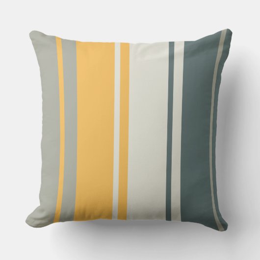 イエローとグレーストライプズのミッドセンチュリーモダン クッション (正面)