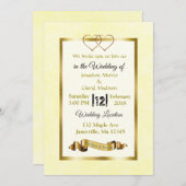 イエローとゴールドのハート ウェディング 招待状 (正面/裏面)