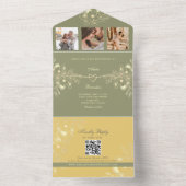 イエローとセージ結婚グリーン オールインワン招待状 (内側)
