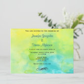 イエローとターコイズブルーの水彩ウェディング 招待状 (スタンド正面)