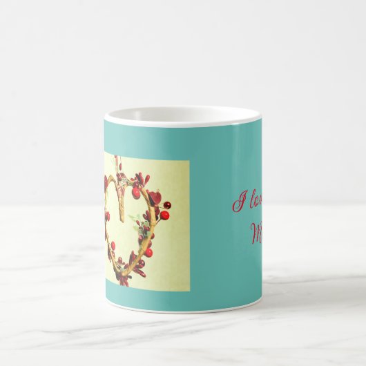 イエローとティール（緑がかった色）カラフルマザーズデイハート コーヒーマグカップ (中央)