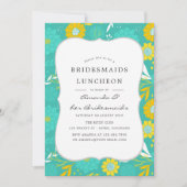 イエローとティール（緑がかった色）フローラブリデスメイドランチョン 招待状 (正面)