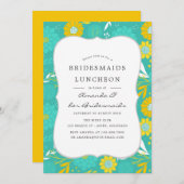 イエローとティール（緑がかった色）フローラブリデスメイドランチョン 招待状 (正面/裏面)