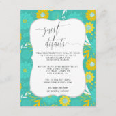 イエローとティール(緑がかった色)フローラ結婚ズゲスト詳細 エンクロージャーカード (正面)