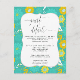イエローとティール（緑がかった色）フローラ結婚ズゲスト詳細 エンクロージャーカード