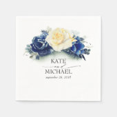 イエローとネイビーブルーのフローラ結婚ズ スタンダードカクテルナプキン (正面)