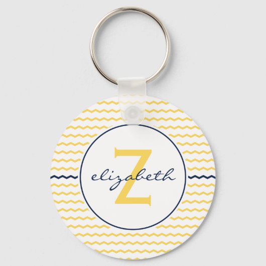 イエローとネイビーブルーシェブロンモノグラム キーホルダー (正面)