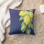 イエローとネイビーブルーレモンフローラ枕 クッション (ブランケット)